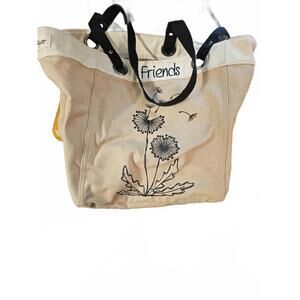 Thirty-One Gifts Large Utility Tote – Cream Canvas “Friends” & Dandelion Design